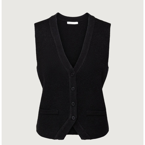 SOLD NWT Oak + Fort Black Relaxed Button Front Vest Cardigan M - Picture 3 of 16
